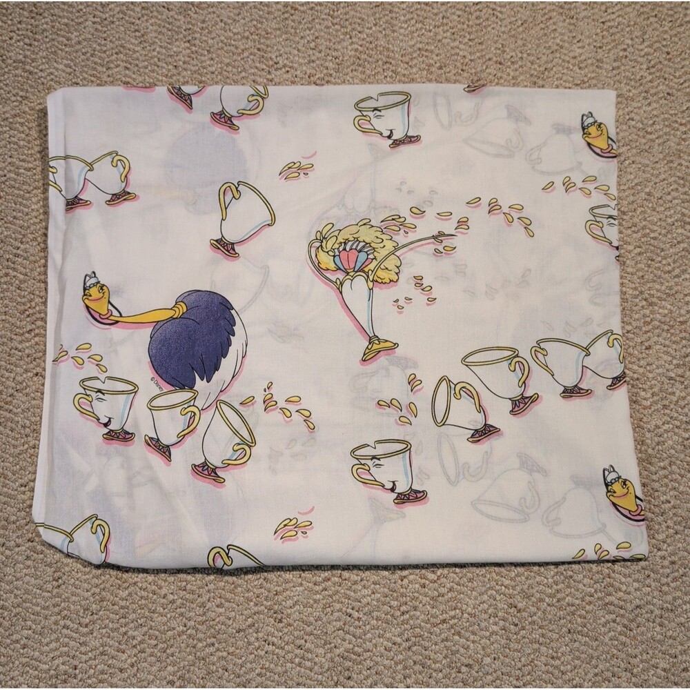 Vintage Disney Beauty and the Beast Tea Cup Fitted Sheet Twin Bedding